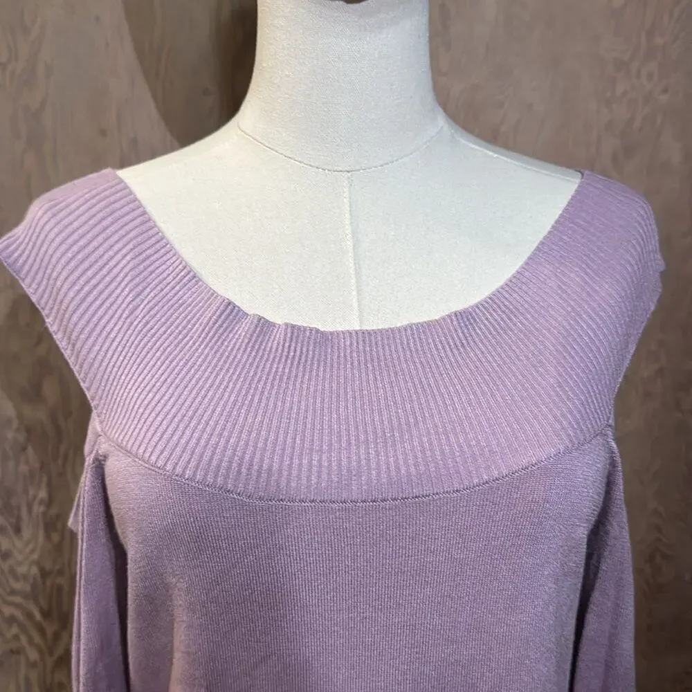 NWT 7th Avenue Design Studio Sweater Womens Open Shoulder Lavender Sz Med